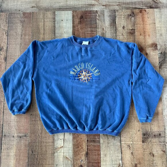 Vintage Men’s size Medium Marco Island Blue Crewneck Pullover Sweatshirt - Picture 1 of 15